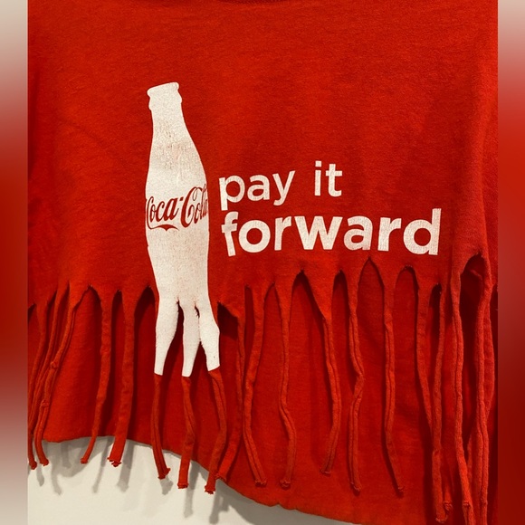 •2/$20• Coca-Cola “Pay It Forward” Fringed Cropped T-Shirt - Picture 3 of 5